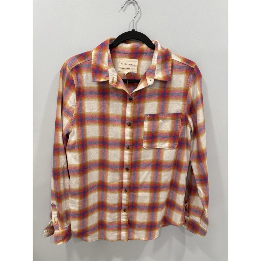 Aeropostale Boyfriend Fit Plaid Shirt Medium Button Front NWT Cotton Blend
